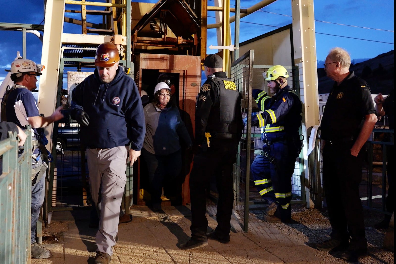 In this image made from video provided byTeller County Sheriff’s Office, emergency responders work at the site of a mining accident in Cripple Creek, Colo, on Thursday, Oct. 10, 2024.