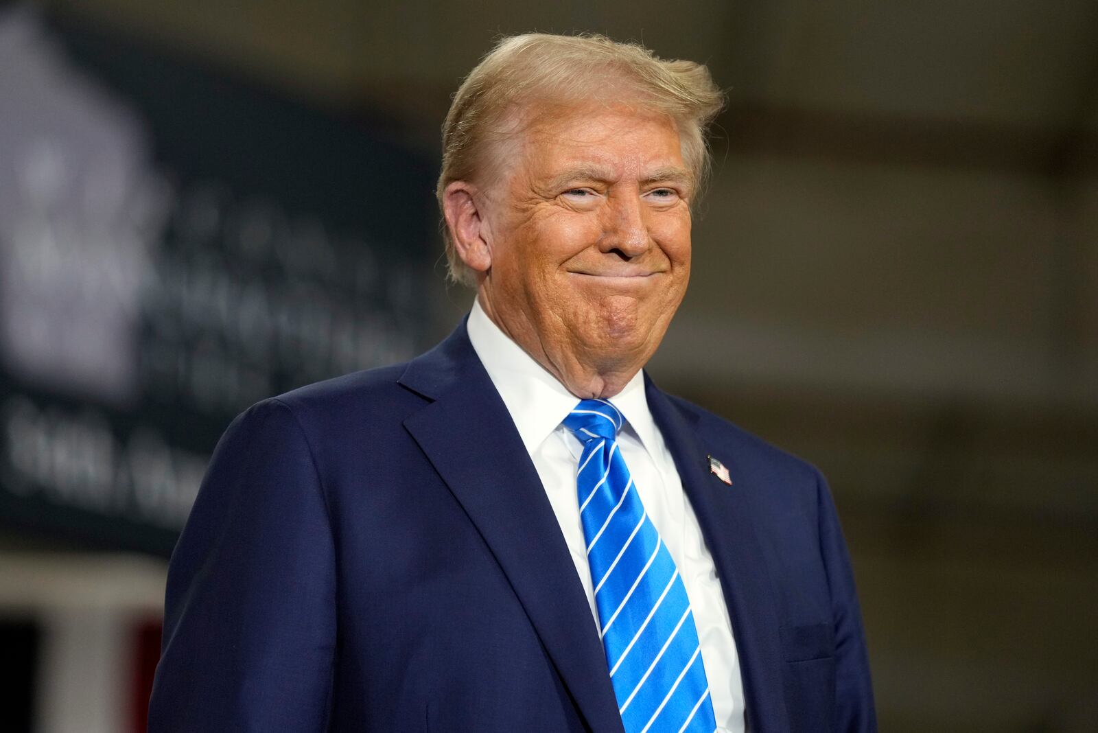 Republican presidential nominee former President Donald Trump arrives at a campaign event at Dane Manufacturing, Tuesday, Oct. 1, 2024, in Waunakee, Wis. (AP Photo/Charlie Neibergall)