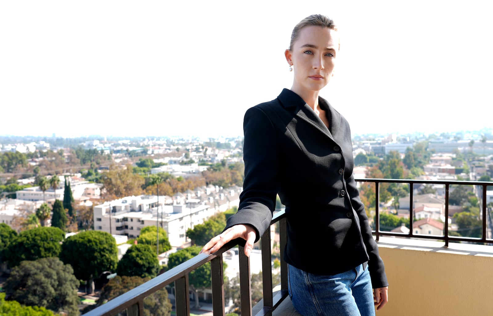 Saoirse Ronan, a cast member in "Blitz," poses for a portrait at the Four Seasons Hotel, Monday, Oct. 14, 2024, in Los Angeles. (AP Photo/Chris Pizzello)