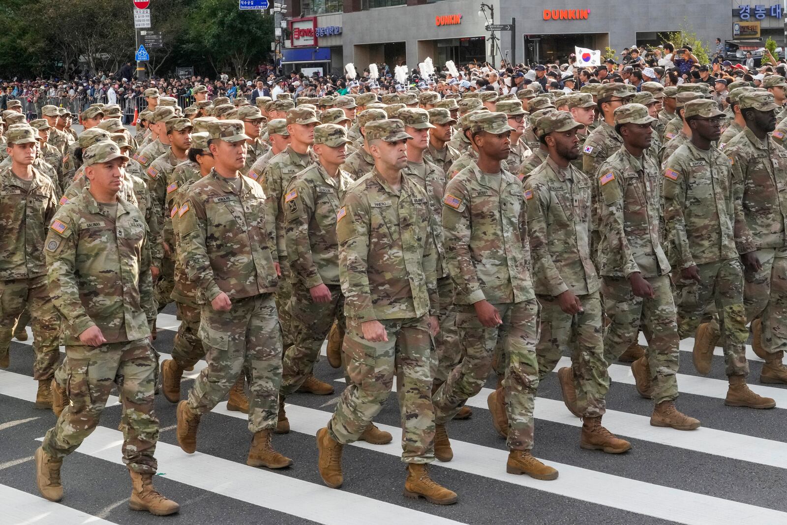 U.S. Army soldiers take part in a parade during the 76th Armed Forces Day ceremony in Seoul, South Korea, Tuesday, Oct. 1, 2024. (AP Photo/Ahn Young-joon)