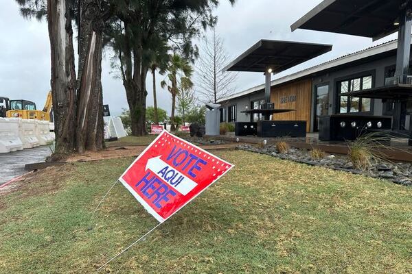 Voting signs are posted Saturday, May 3, 2025, outside a polling station in the town of Boca Chica, Texas, that would become Starbase, Texas, if local residents approve a measure to make the home of Elon Musk's SpaceX its own city. (AP Photo/Valerie Gonzalez)