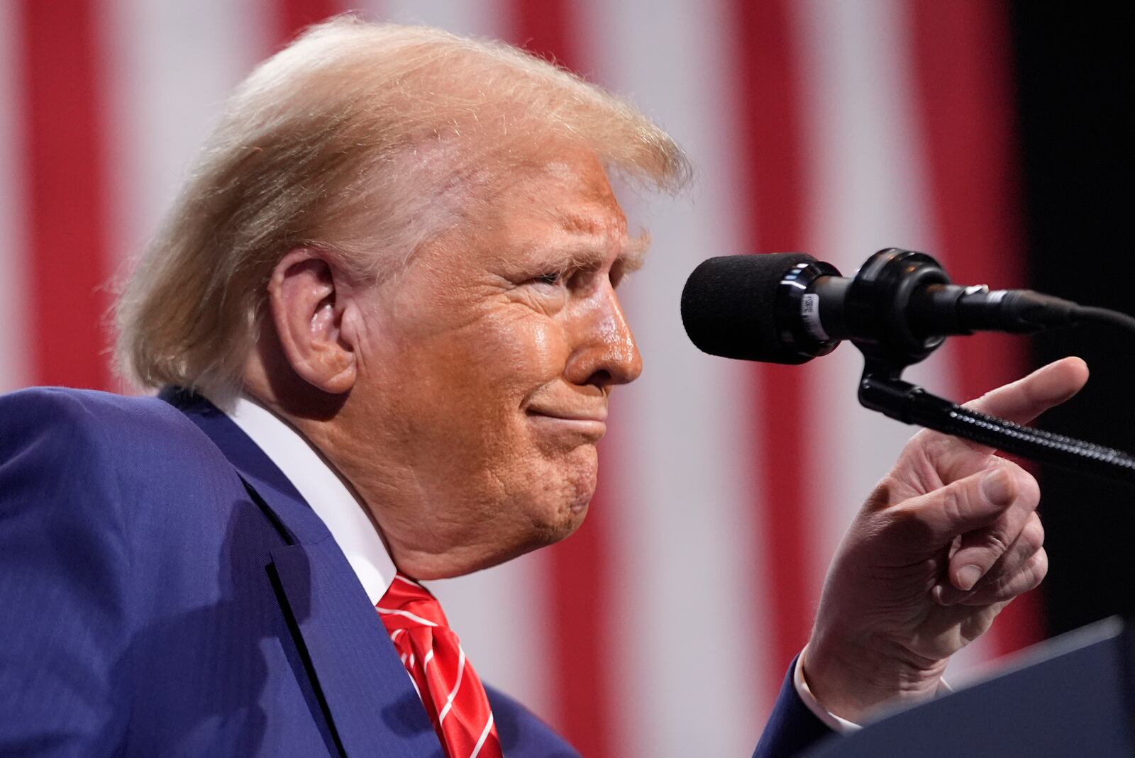 Republican presidential nominee former President Donald Trump speaks at a campaign event at the Cobb Energy Performing Arts Centre, Tuesday, Oct. 15, 2024, in Atlanta. (AP Photo/Alex Brandon)