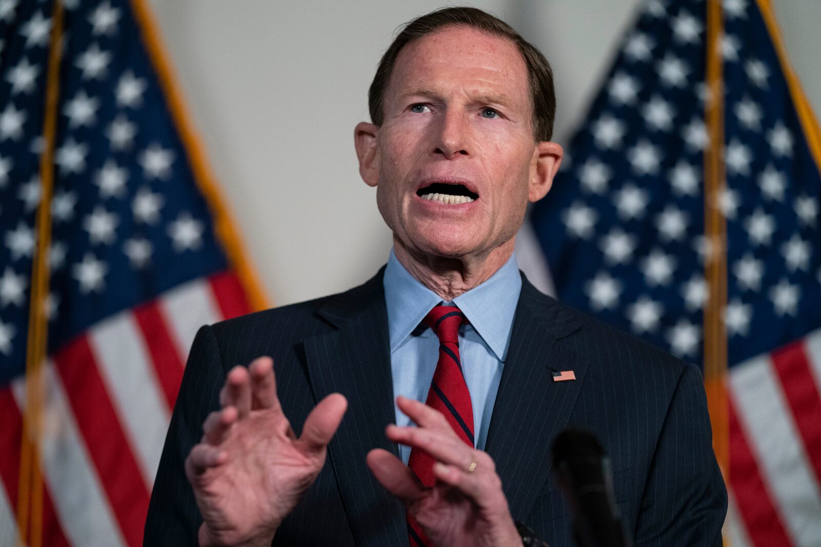 FILE -Sen. Richard Blumenthal, D-Conn., speaks during a news conference on Capitol Hill, Tuesday, Feb. 1, 2022, in Washington. U.S. senators Elizabeth Warren and Richard Blumenthal have asked the Department of Justice to take tougher action against Boeing executives by holding them criminally accountable for safety issues that have impacted its airplanes, Thursday, Oct. 3, 2024. (AP Photo/Evan Vucci, File)