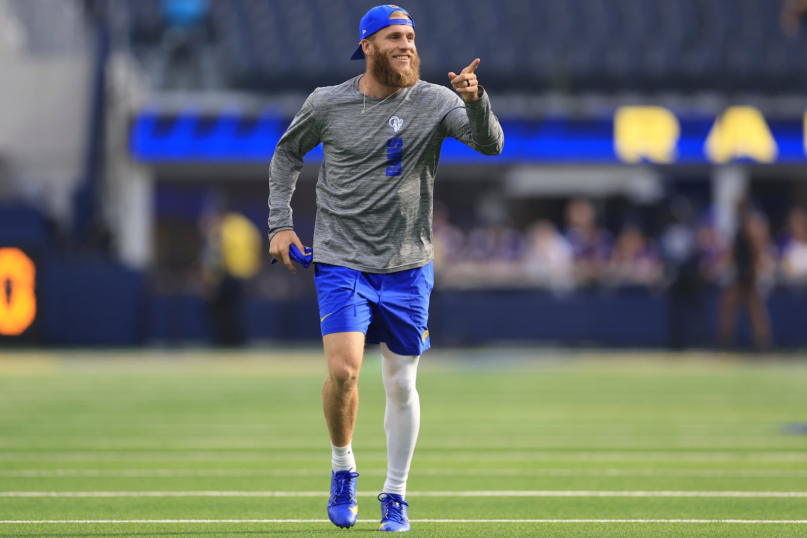 Los Angeles Rams wide receiver Cooper Kupp warms up before an NFL football game against the Minnesota Vikings, Thursday, Oct. 24, 2024, in Inglewood, Calif. (AP Photo/Ryan Sun)