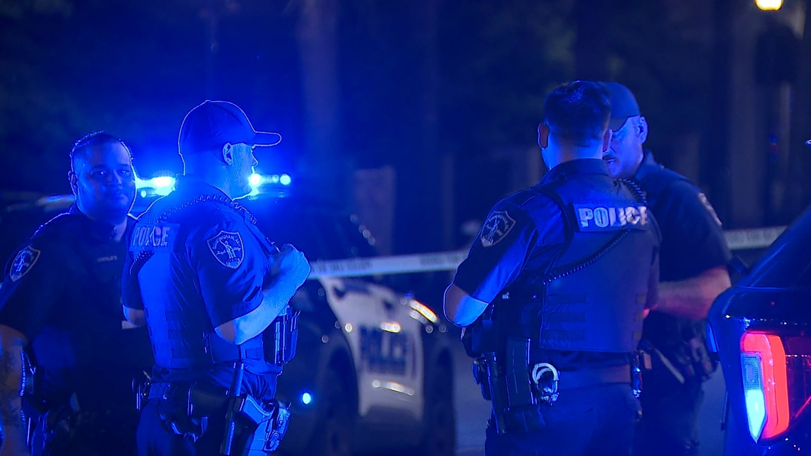 This image provided by WBMA shows police working on the scene of a shooting in Birmingham, Ala., Sunday, Sept. 22, 2024. (Bill Castle/WBMA via AP)