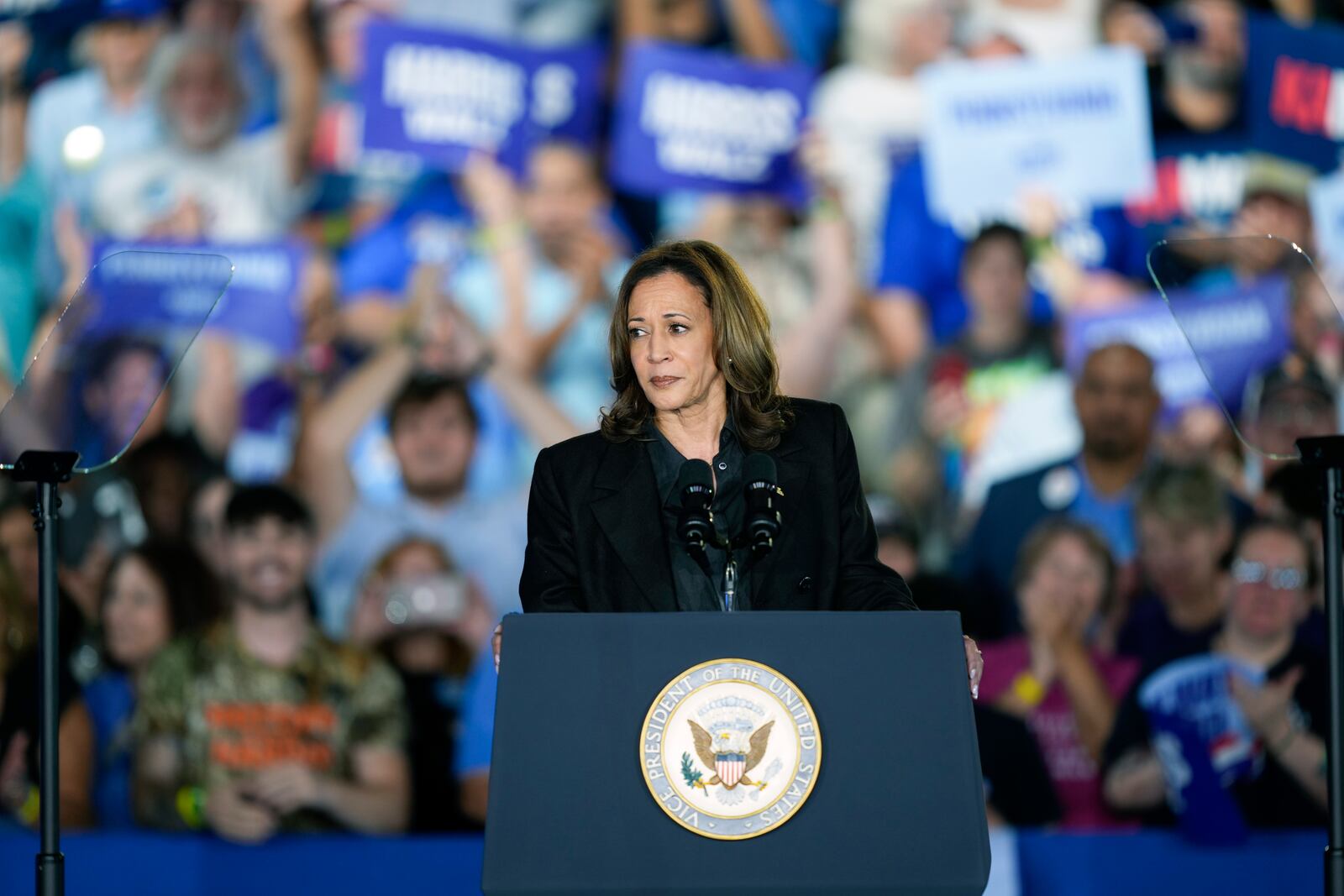 Democratic presidential nominee Vice President Kamala Harris speaks during a campaign event, Friday, Sept. 13, 2024, Wilkes-Barre, Pa. (AP Photo/Matt Rourke)