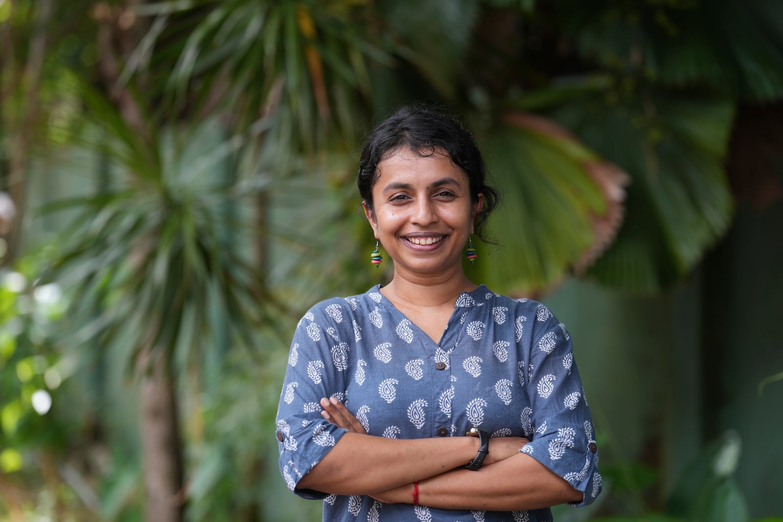 Swasthika Arulingam, 37, a human rights lawyer and a minority Tamil, who offered legal aid to protesters during the uprising, poses for a photo in Colombo, Sri Lanka, Monday, Sept. 16, 2024. (AP Photo/Rajesh Kumar Singh)