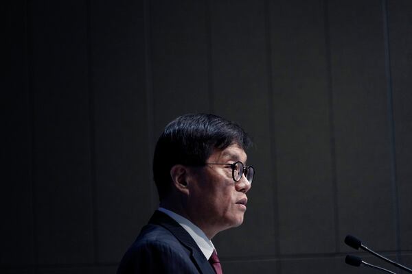 Bank of Korea Gov. Rhee Chang-yong speaks during a press conference at the central bank in Seoul, South Korea, Thursday, Nov. 28, 2024. (AP Photo/Ahn Young-joon)