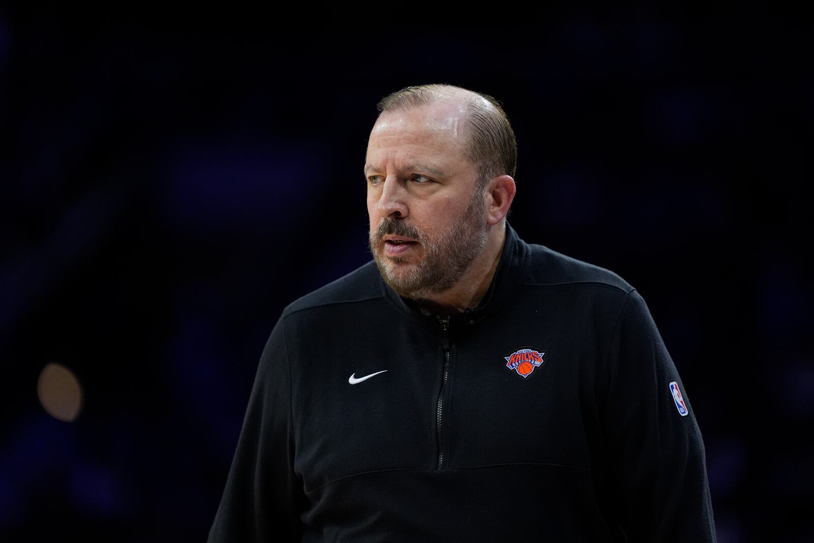 FILE - New York Knicks' Tom Thibodeau coaches play during Game 4 in an NBA basketball first-round playoff series, April 28, 2024, in Philadelphia. (AP Photo/Matt Slocum, File)