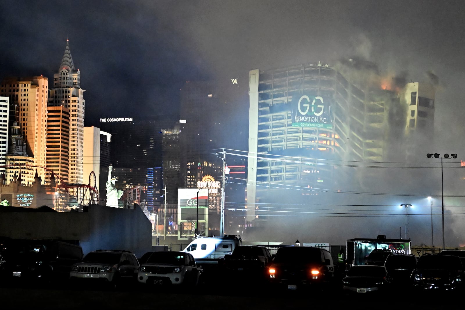 The Tropicana Las Vegas hotel tower is imploded Wednesday, Oct. 9, 2024, in Las Vegas. (AP Photo/David Becker)