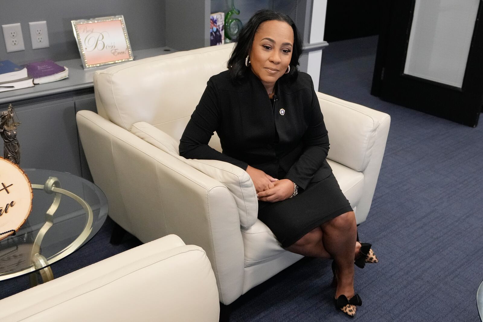 Fani Willis, District Attorney of Fulton County speaks to the Associated Press on Tuesday, Oct. 22, 2024, in Atlanta. (AP Photo/Brynn Anderson)