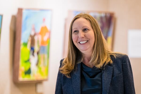 Teresa Lenling, Director of the George W. Bush Presidential Museum, speaks during an interview about an exhibit featuring paintings by President George W. Bush on Thursday, May 15, 2025, in Dallas. (AP Photo/Jessica Tobias)