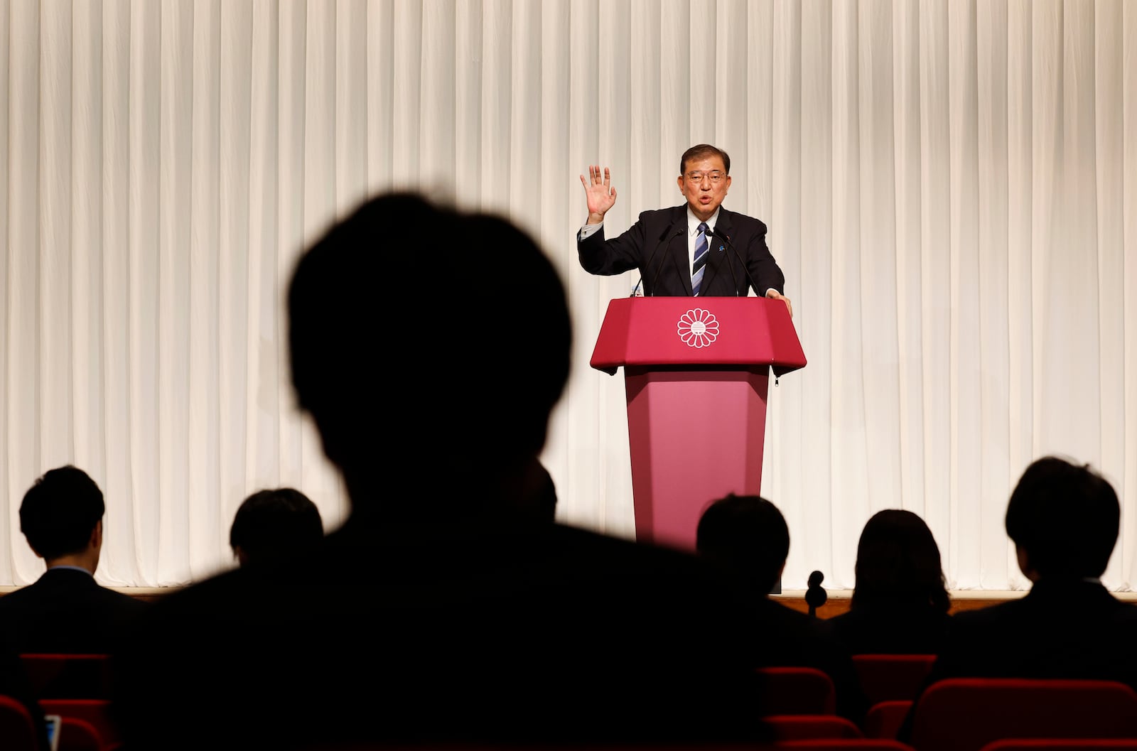 Shigeru Ishiba, the newly elected leader of Japan's ruling party, the Liberal Democratic Party (LDP) holds a press conference after the LDP leadership election, in Tokyo Friday, Sept. 27, 2024. (Kim Kyung-Hoon/Pool Photo via AP)