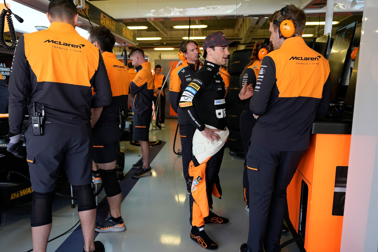 McLaren driver Pato O'Ward, of Mexico, receives instructions during the first free practice ahead of the Formula One Mexico Grand Prix auto race at the Hermanos Rodriguez racetrack in Mexico City, Friday, Oct. 25, 2024. (AP Photo/Moises Castillo)