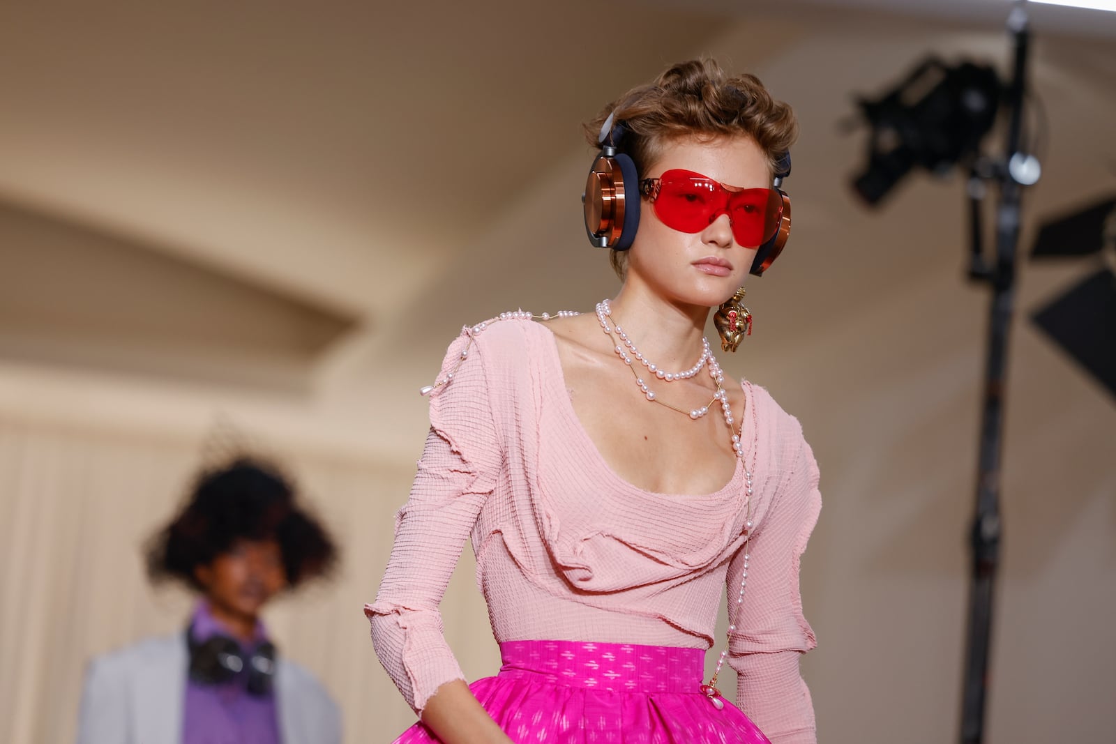 Models wear creations as part of the Vivienne Westwood Spring/Summer 2025 collection presented Saturday, Sept. 28, 2024, in Paris. (Photo by Vianney Le Caer/Invision/AP)