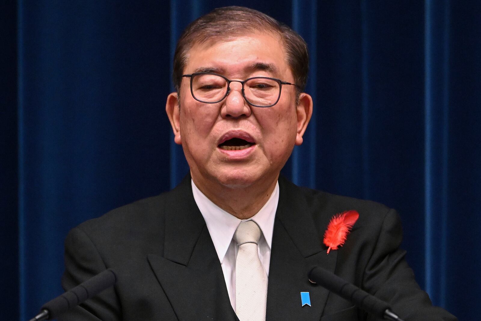 Japan's newly elected Prime Minister Shigeru Ishiba speaks during a press conference at the prime minister's office in Tokyo Tuesday, Oct. 1, 2024. (Yuichi Yamazaki/pool photo via AP)