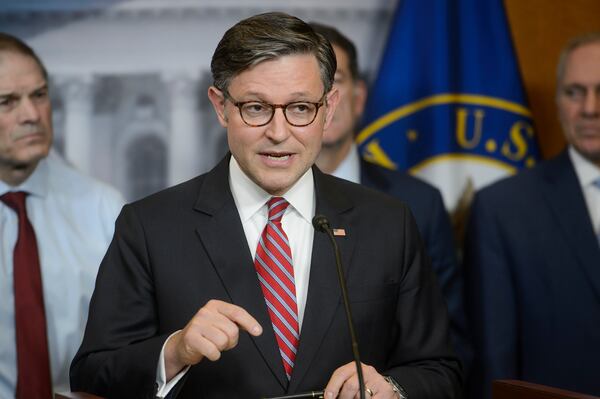 Speaker of the House Mike Johnson, R-La., speaks during a news conference at the Capitol, Tuesday, May 20, 2025, in Washington. (AP Photo/Rod Lamkey, Jr.)