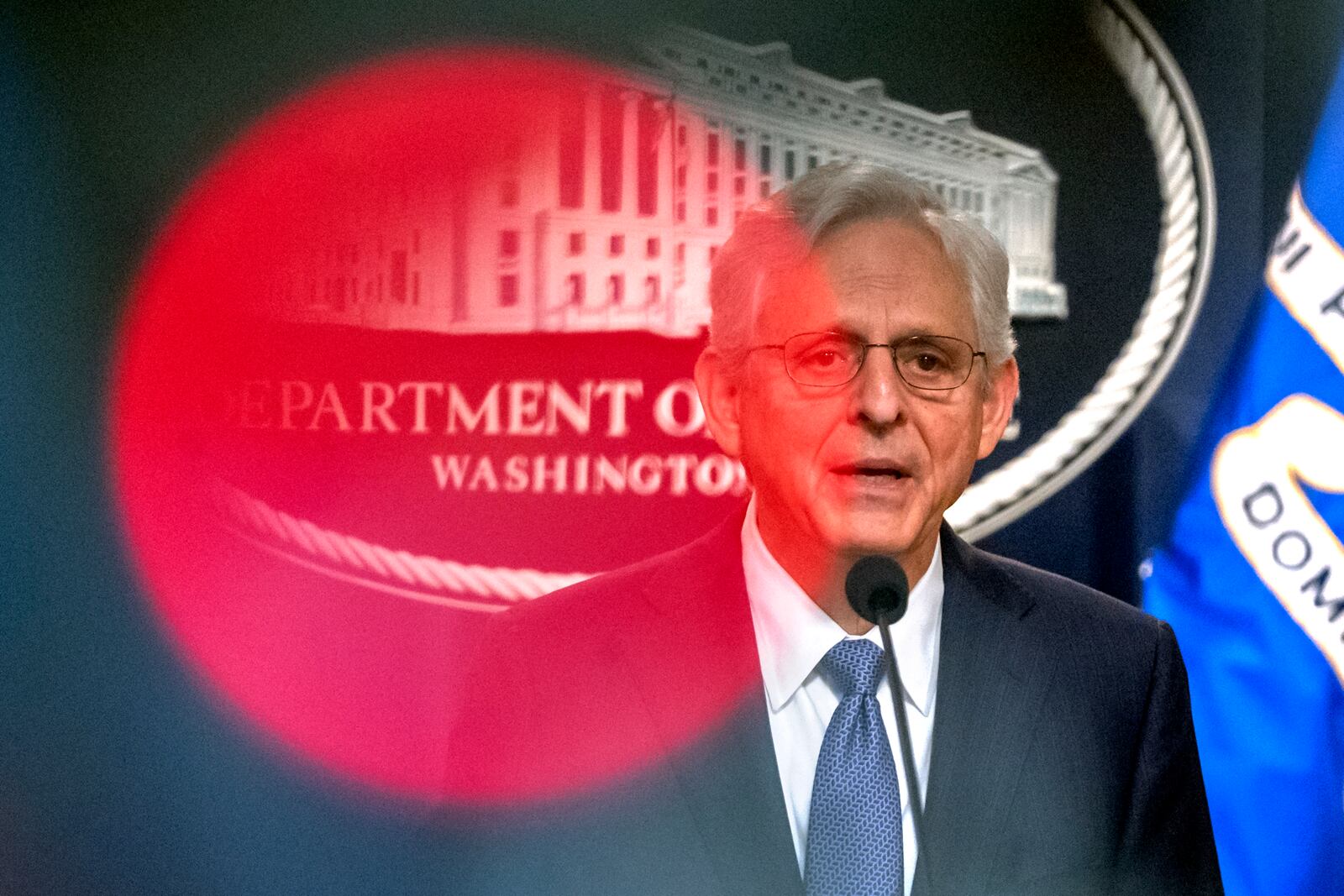 Attorney General Merrick Garland speaks during a news conference at the Department of Justice, Tuesday, Sept. 24, 2024, in Washington. (AP Photo/Mark Schiefelbein)