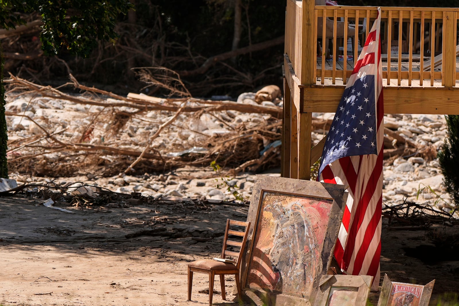 A home is seen in the aftermath of Hurricane Helene, Wednesday, Oct. 2, 2024, in Chimney Rock Village, N.C. (AP Photo/Mike Stewart)