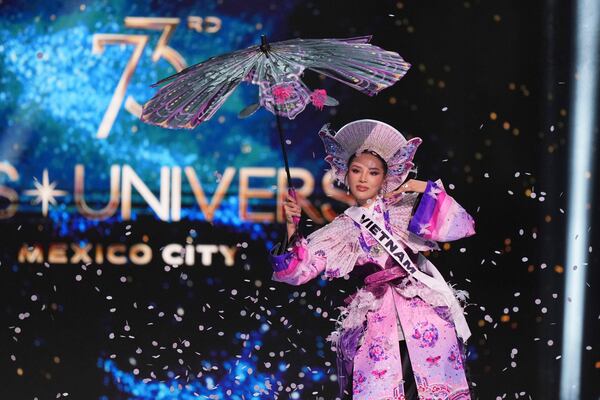 Miss Vietnam Ky Duyen Nguyen competes in the national costume competition at the Miss Universe Beauty Pageant in Mexico City, Thursday, Nov. 14, 2024. (AP Photo/Fernando Llano)